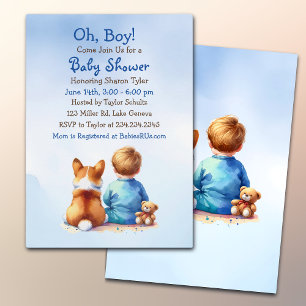 Invitación Baby Boy y su Corgi Puppy Baby Shower