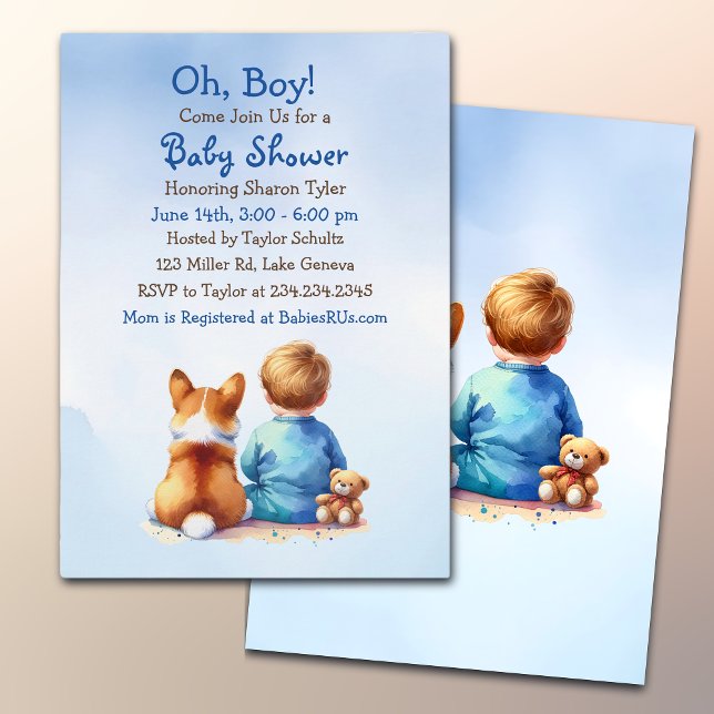 Invitación Baby Boy y su Corgi Puppy Baby Shower (Subido por el creador)