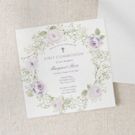 Invitación Baby Breath and Purple Roses Girl Communion
