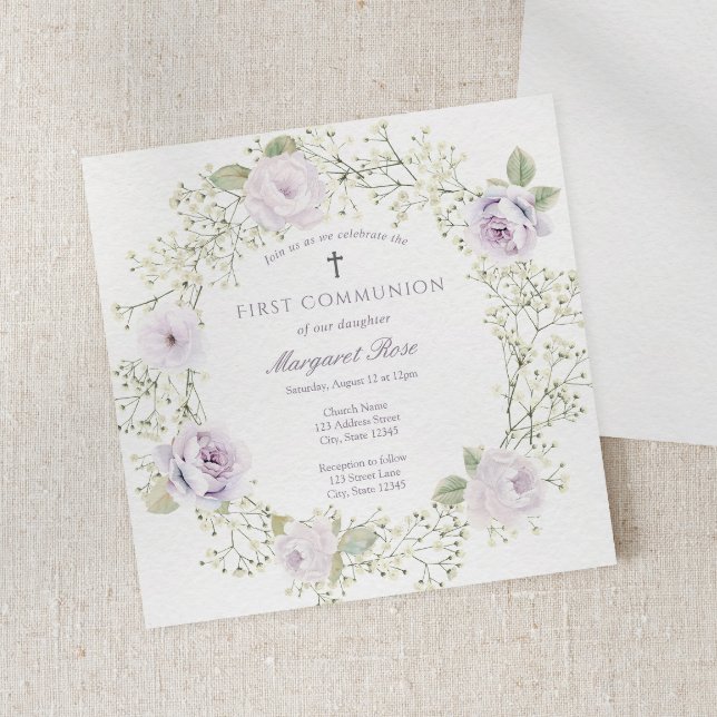 Invitación Baby Breath and Purple Roses Girl Communion (Subido por el creador)