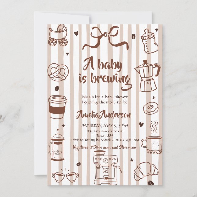 Invitación Baby Brewing Coffee Theme Latte Girl Baby Shower (Anverso)