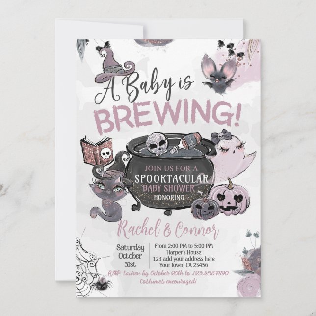 Invitación Baby Brewing Hallowen Baby Shower (Anverso)