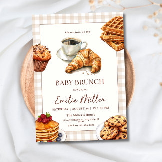 Invitación Baby Brunch Baby Shower Coffee Croissant Breakfast