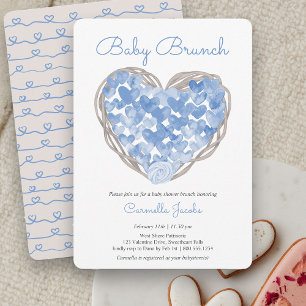 Invitación Baby Brunch Blue Hearts Rustic Boy Baby Shower