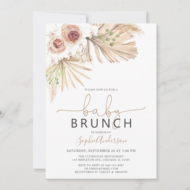 Invitación Baby Brunch Pampas Grass Boho Baby Shower (Anverso)