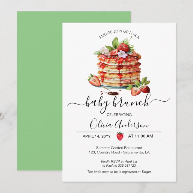 Invitación Baby Brunch Shower pancake green (Anverso / Reverso)