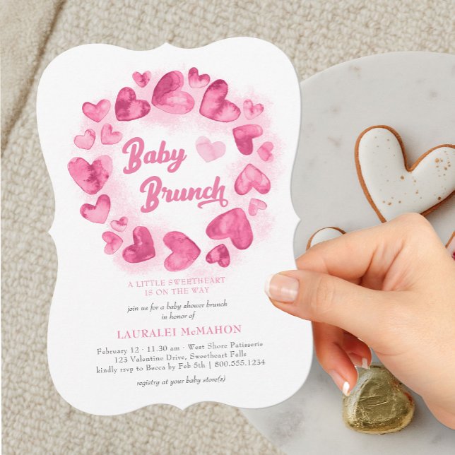 Invitación Baby Brunch Valentines Chica Baby Shower (Baby Brunch Pink Heart Baby Shower Invitation)