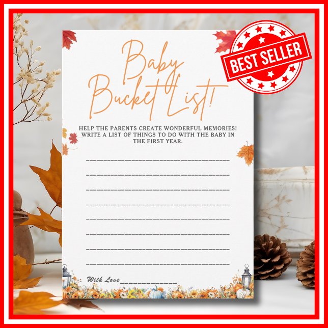 Invitación BABY BUCKET LIST Baby Shower Game Cuear Bear (BABY BUCKET LIST Easy Baby Shower Game A Little Pumpkin is on the Way Fall Autumn Theme )