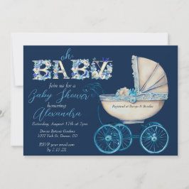 Invitación Baby Buggy Boy Baby Shower