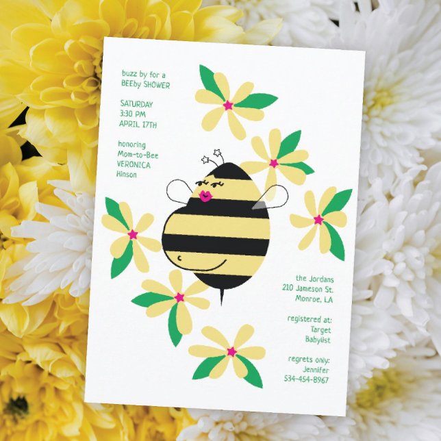 Invitación Baby Bump Mom Bee Yellow Floral Baby Shower (Subido por el creador)