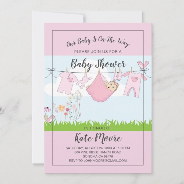 Invitación Baby Bundle Baby Shower Guión rosa moderno (Anverso)