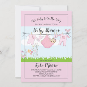 Invitación Baby Bundle Baby Shower Guión rosa moderno