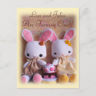 Invitación Baby Bunnies Elegant Chicas gemelos invita al cump