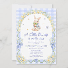 Baby Bunny Cute Rabbit Gingham Boy Baby Shower