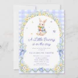 Invitación Baby Bunny Cute Rabbit Gingham Boy Baby Shower