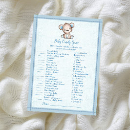 Invitación Baby Candy Cute Brown Bear Boy Shower Game Card