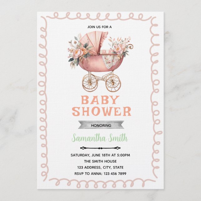 Invitación Baby carriage shower invitation (Anverso)
