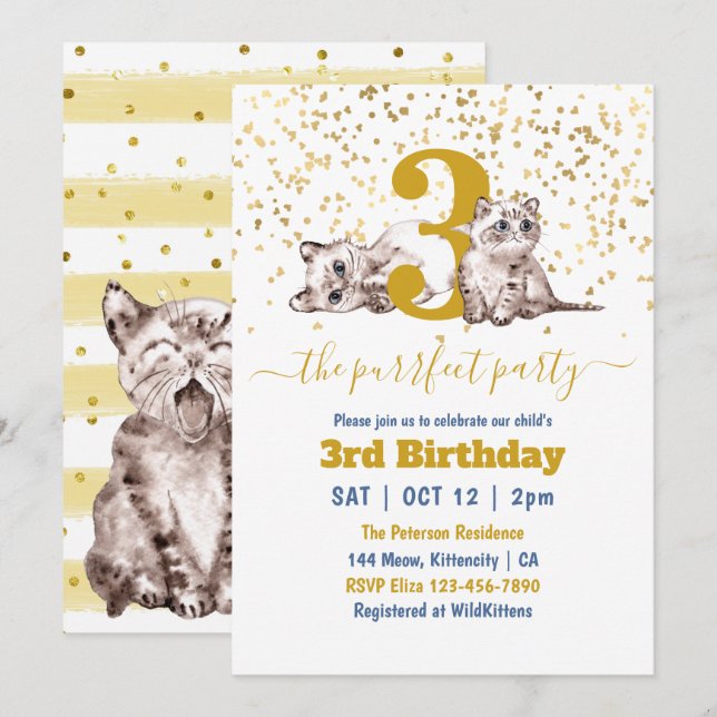 Invitación Baby Cats Perfecto Fiesta Nacimiento del Niño (Anverso / Reverso)