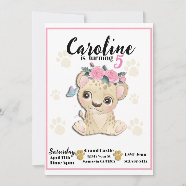 Invitación Baby Cheetah (Anverso)