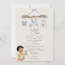 Invitación Baby Clothes Boy Baby Shower Ivory Blue
