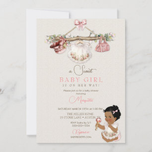 Invitación Baby Clothes Chica Baby Shower Ivory Pink
