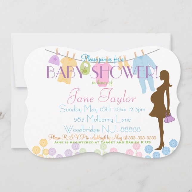 Invitación Baby Clothesline and Silhouette Baby Shower (Anverso)