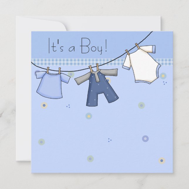 Invitación Baby Clothesline Baby Boy Clothesline Baby Shower (Anverso)