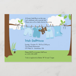 Invitación Baby Clothesline Blue BOY 5x7 Baby Shower