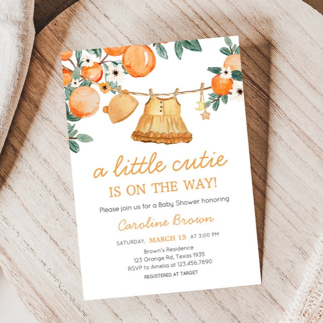 Invitación Baby Clothesline Naranja Fruit Baby Shower (Baby Clothesline Baby Shower Invitation
)