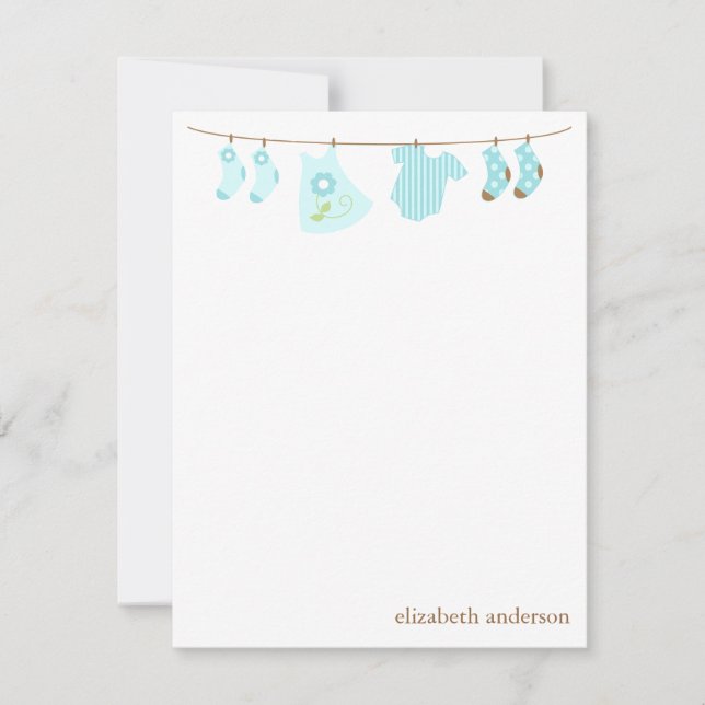 Invitación Baby Clothesline Personalizado Flat Gracias Notas (Anverso)