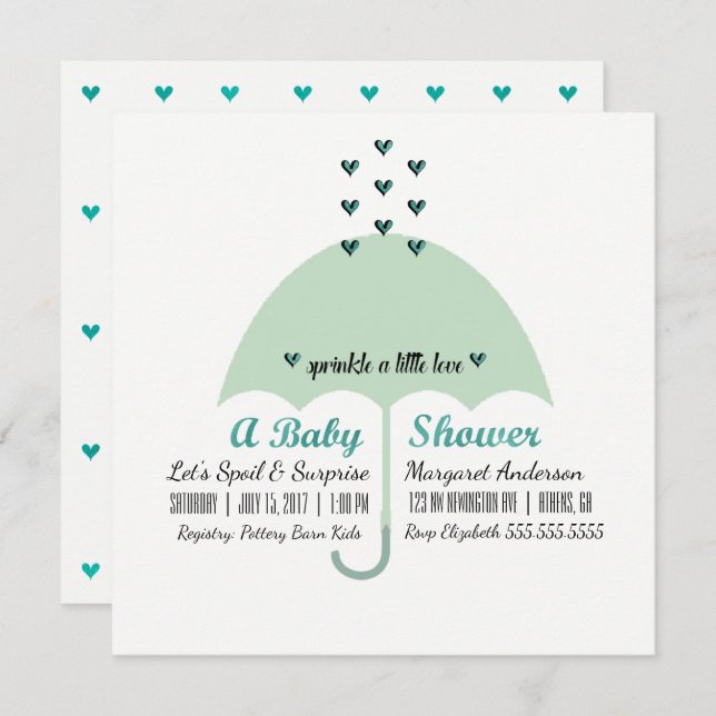 Invitación BABY & CO Baby Green Shower Sprinkle Love Fiesta (Anverso / Reverso)