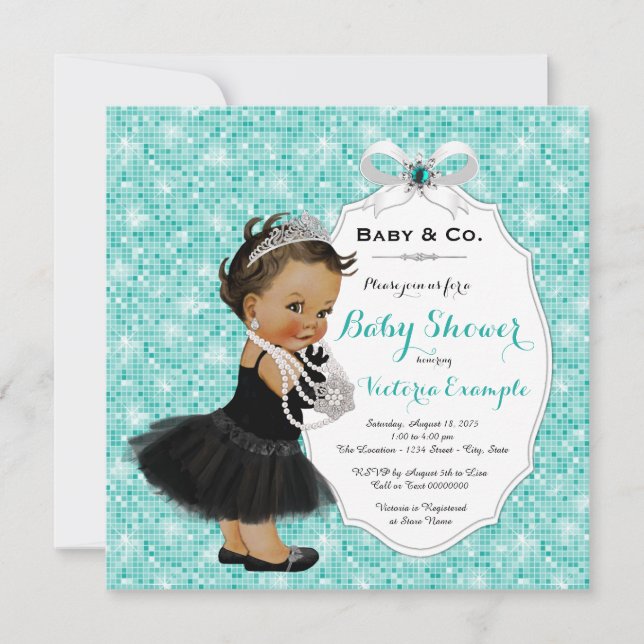 Invitación Baby & Co Black Teal Blue Étnica Fiesta de Bebé Ni (Anverso)