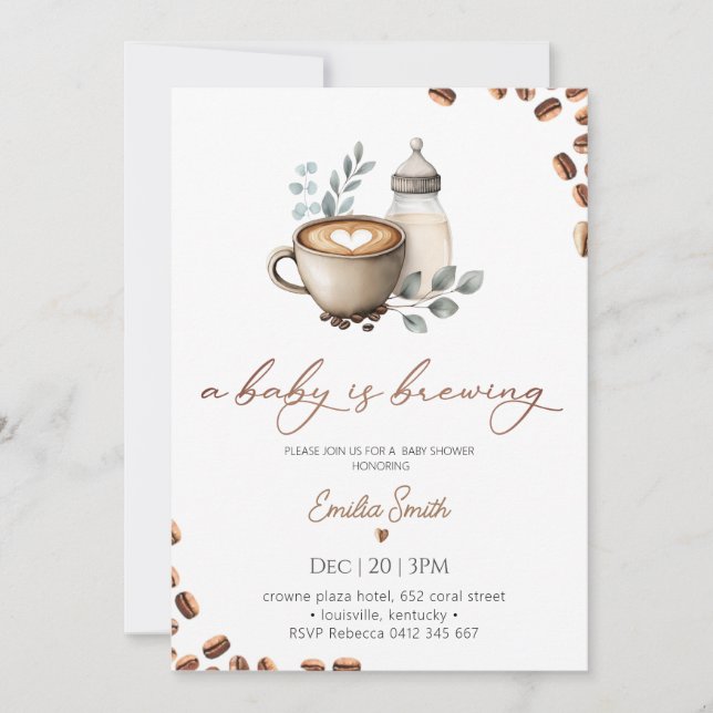 Invitación Baby Coffee Bean gender neutral Baby Shower  (Anverso)