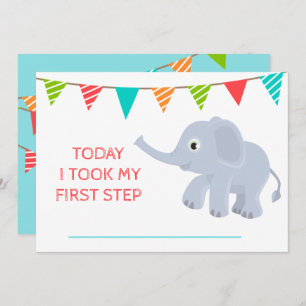 Invitación Baby Cute Monthly Growth Elephant Azul