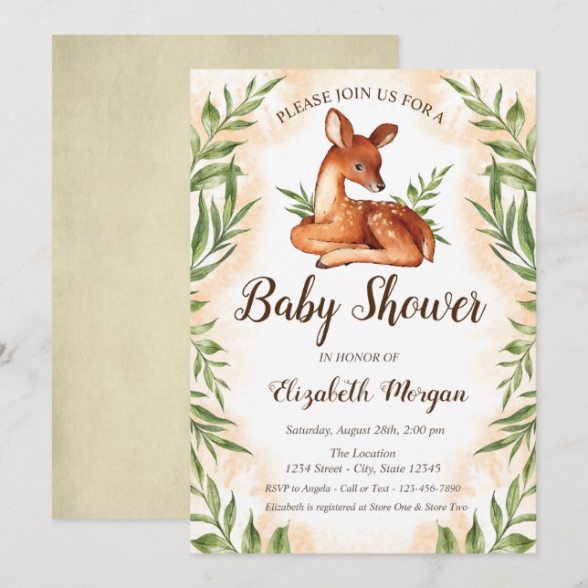 Invitación Baby Deer deja Baby Shower (Anverso / Reverso)