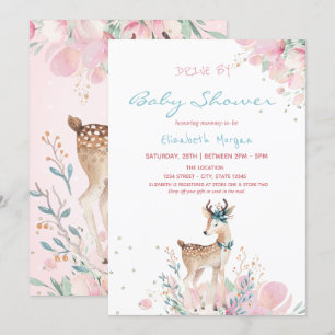 Invitación Baby Deer Floral Drive By Baby Shower 