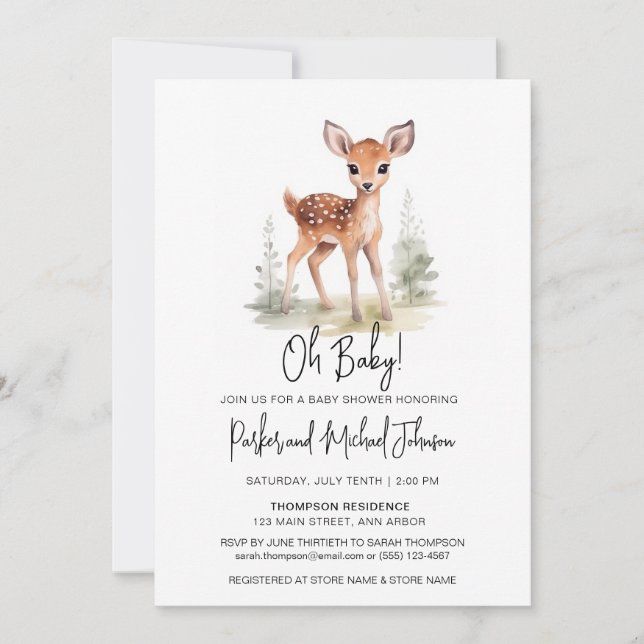 Invitación Baby Deer Woodland Animal Baby Shower (Anverso)