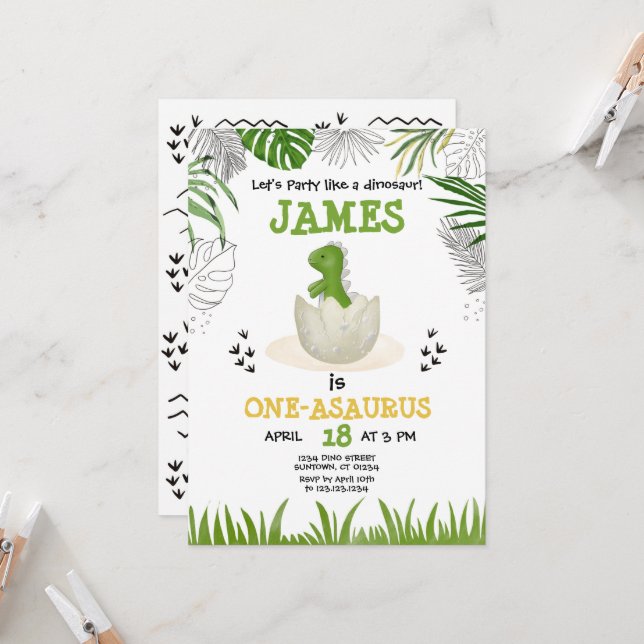 Invitación Baby Dinosaur Cualquiera Age Birday (Anverso/Reverso In Situ)