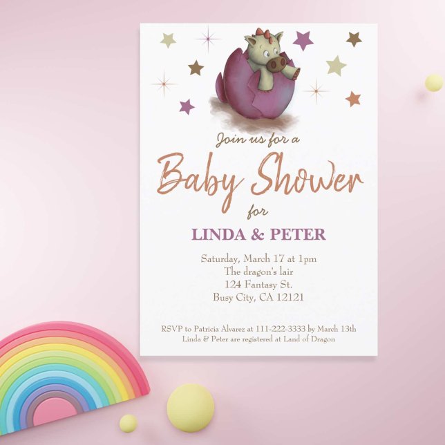 Invitación Baby Dinosaur Hatching Purple Chica Baby Shower (Subido por el creador)