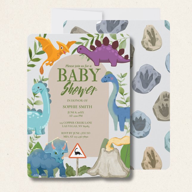 Invitación Baby Dinosaurs, Volcano, T-Rex Baby Shower  (Subido por el creador)