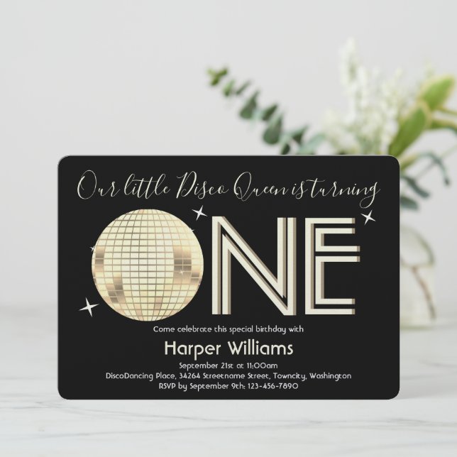 Invitación Baby Disco Temático Primer Cumpleaños (Anverso de pie)