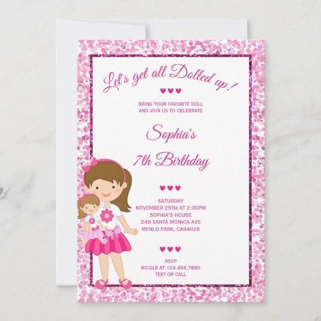 Invitación Baby Doll Fiesta Cumpleaños Cualquier Edad (Anverso)