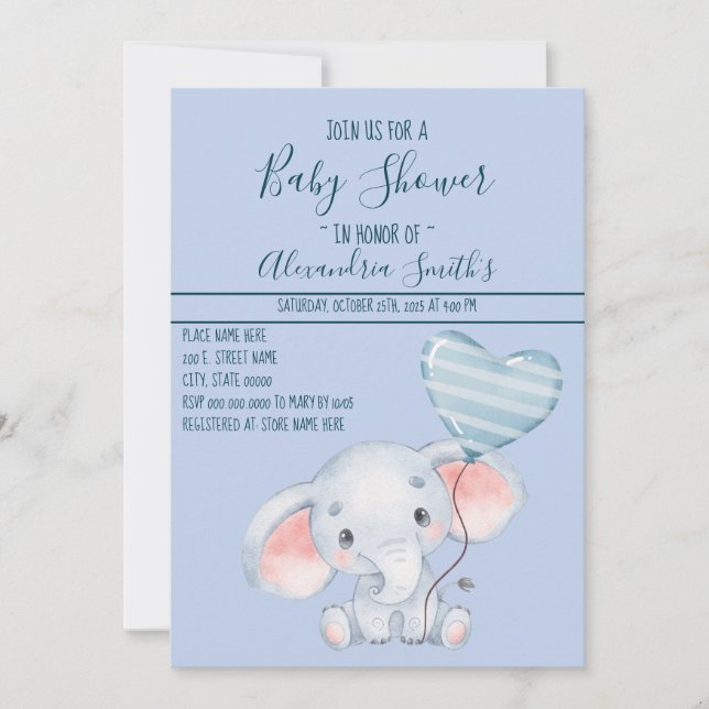 Invitación Baby Elephant Baby Shower (Anverso)