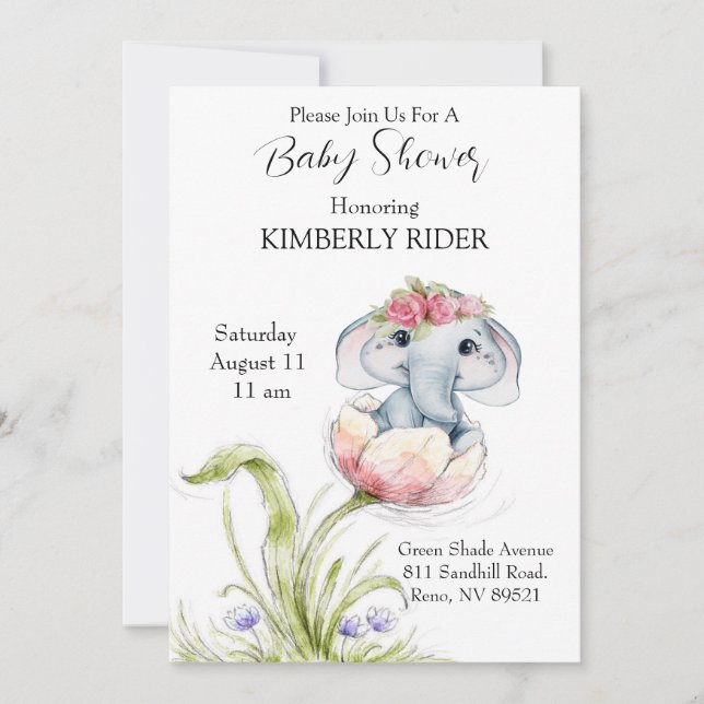 Invitación Baby Elephant Baby Shower (Anverso)
