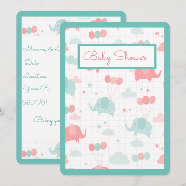 Invitación Baby Elephant Baby Shower (Anverso / Reverso)