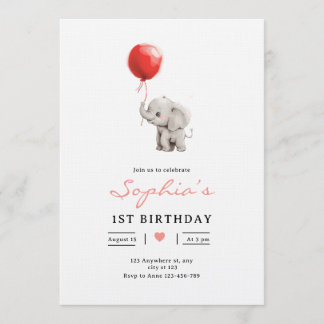 Invitación Baby Elephant Birthday Invite, Kids 1st Birhday