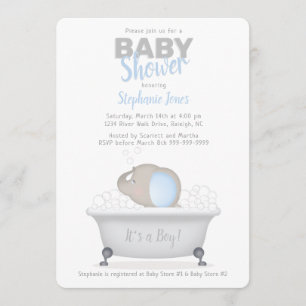 Invitación Baby Elephant Bubble Bath Boy Baby Shower