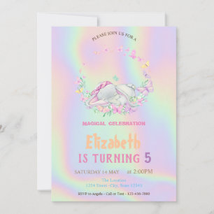 Invitación Baby Elephant Butterflies Holographic Birday