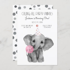 Invitación Baby Elephant cumpleaños blanco y negro
