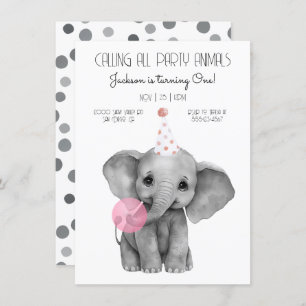 Invitación Baby Elephant cumpleaños blanco y negro
